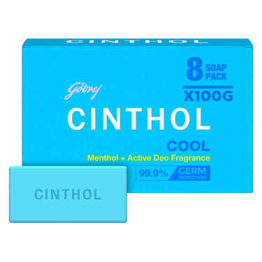 Cinthol Cool Soap, 100g (Pack of 8) | with Icy-cool Menthol | Soaps For Bath | Grade 1 Soap | For All Skin Types